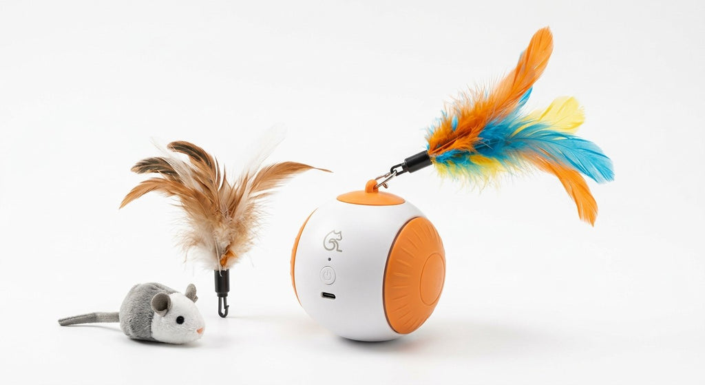 Motion-Sensor Robotic Feather Wand Cat Toy - Automatic Play