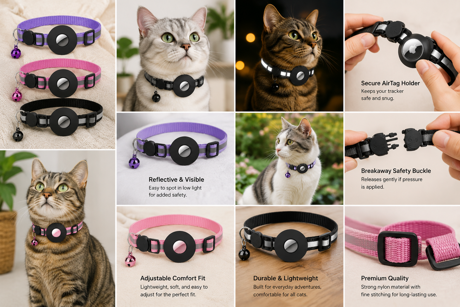 Reflective AirTag Cat Collar - Know Where Your Cat Is, Always